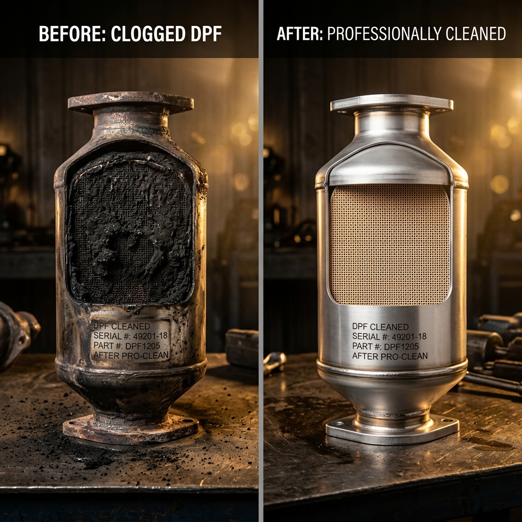 Antes y después de limpieza DPF